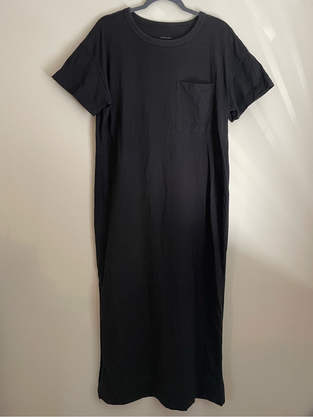Everlane Tee Dress Black Maxi Side Slits Short Sleeve Size M